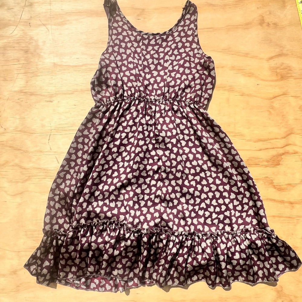 Ventti Heart Print Sleeveless Mini Dress Crochet Lace Studded Plum Purple Small - Picture 6 of 9